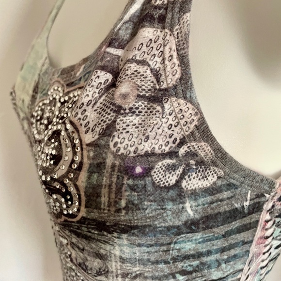 VINTAGE Y2K Sublimation PEARLS and RHINESTONES Tank TOP S/M - Picture 7 of 11